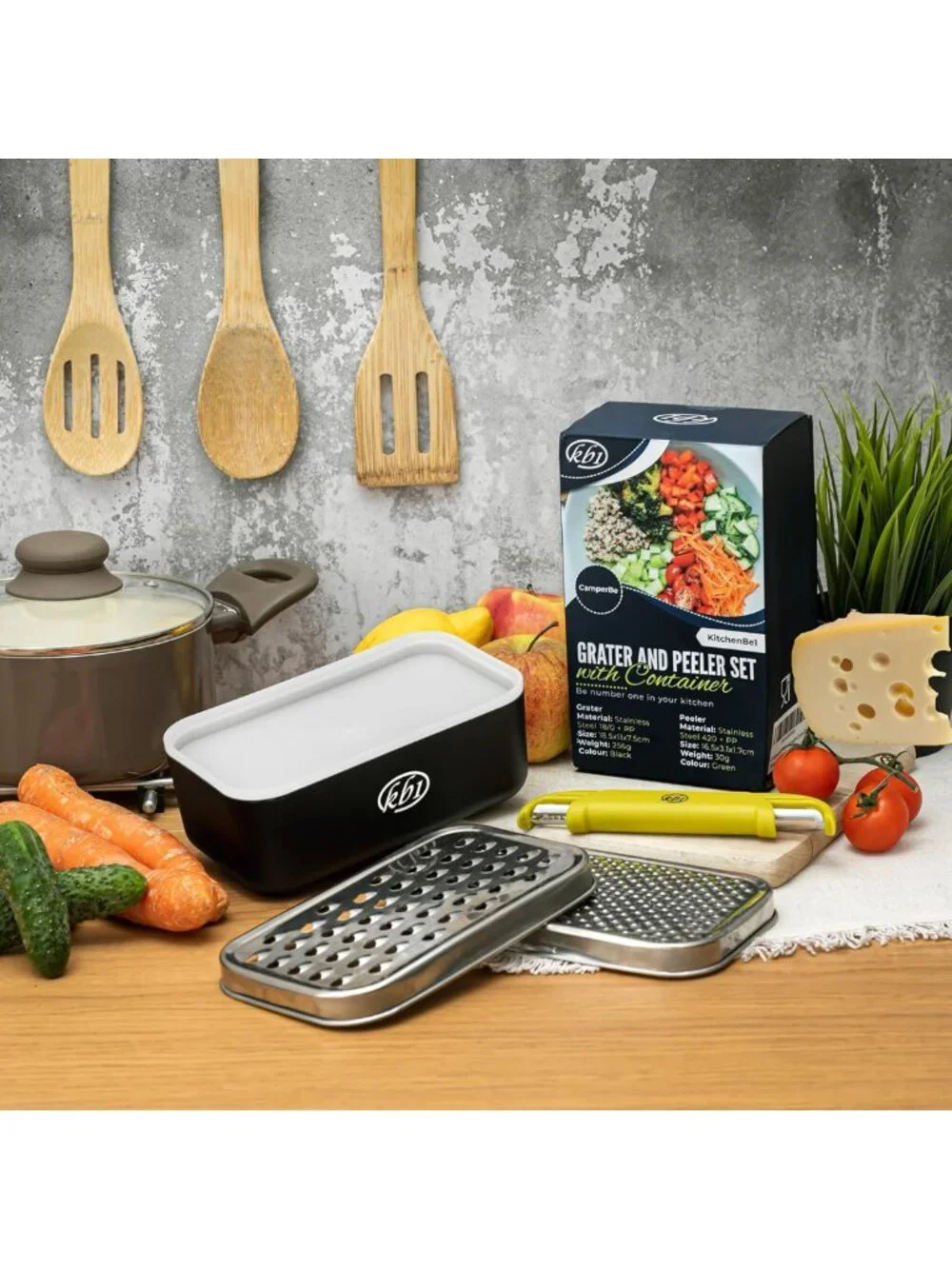 Multi-Function Cheese Grater Set with Container & Lid - Stainless Steel Kitchen